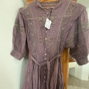 Free People Tunic dress or shirt with puff sleeves eggplant